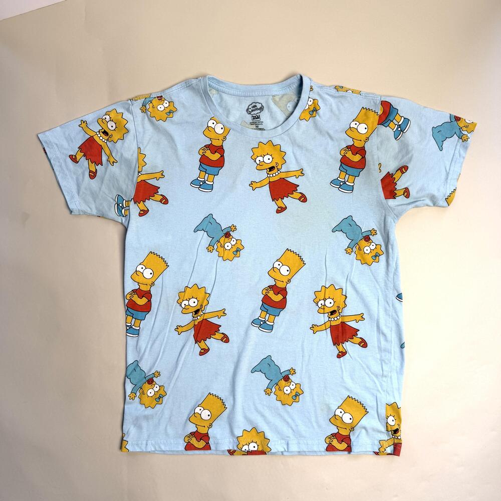 The Simpsons Shirt Mens Medium Blue Bart Lisa Maggie All Over Print Graphic Tee